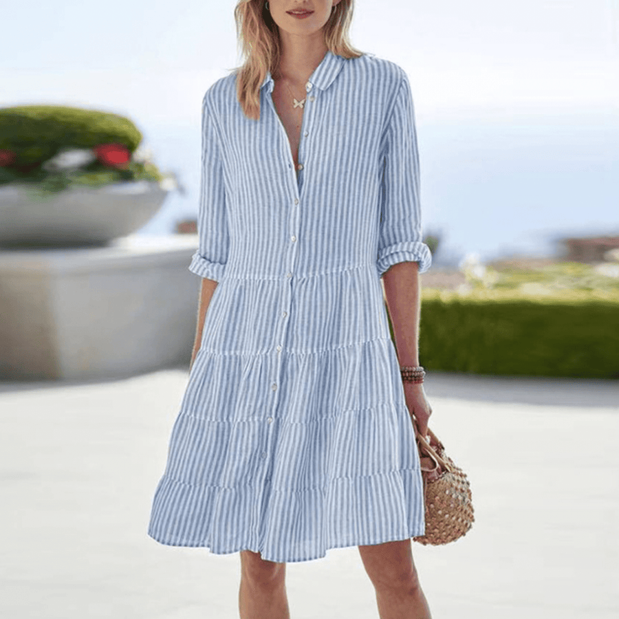 Addison | Women's Striped Button Front Midi Dress