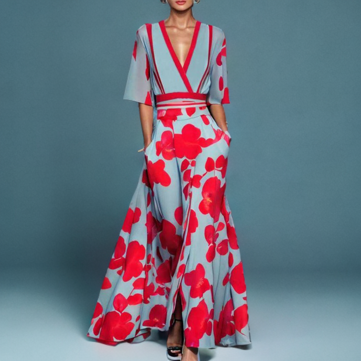 Long V-Neck Dress - Timeless Elegance