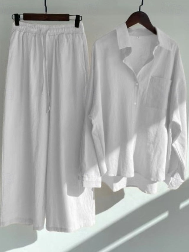 Women's Pants Sets Bolero Top Long Sleeve Shirt Collar