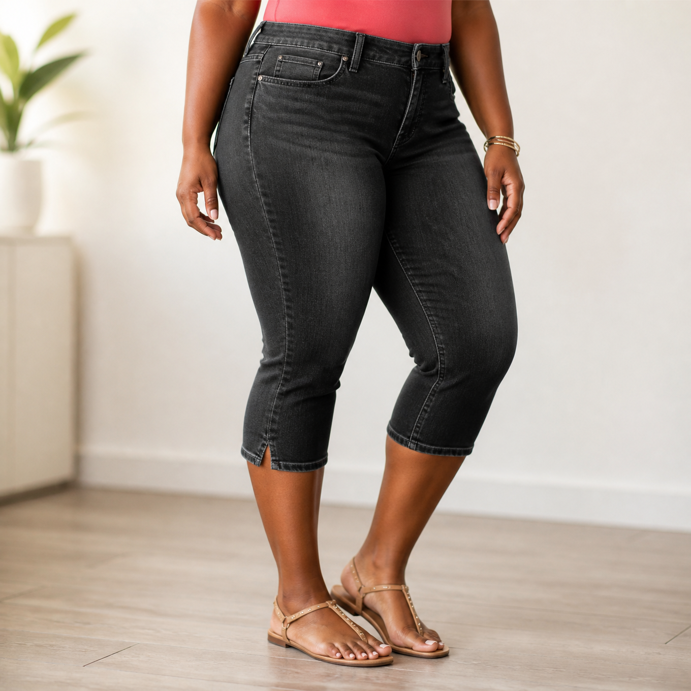 Curvella – Flattering High-Waist Stretch Denim Capris