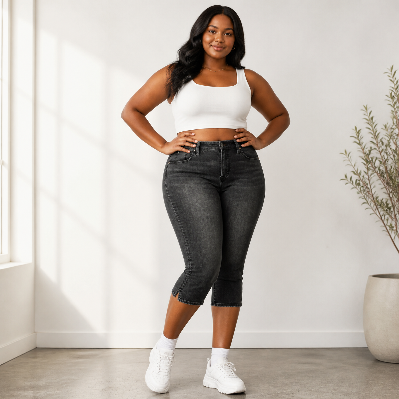 Curvella – Flattering High-Waist Stretch Denim Capris