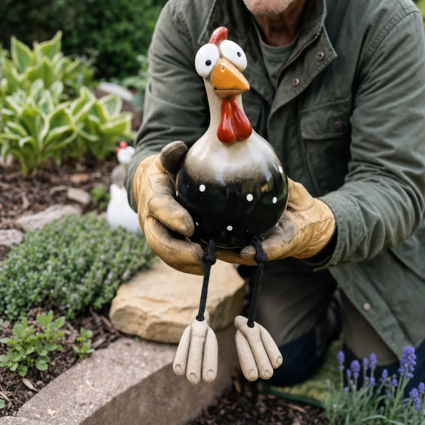 Henrietta – Hand-Painted Synthetic Resin Garden Hen with Dangling Legs