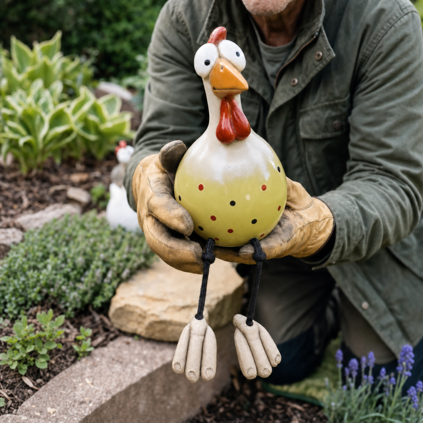 Henrietta – Hand-Painted Synthetic Resin Garden Hen with Dangling Legs