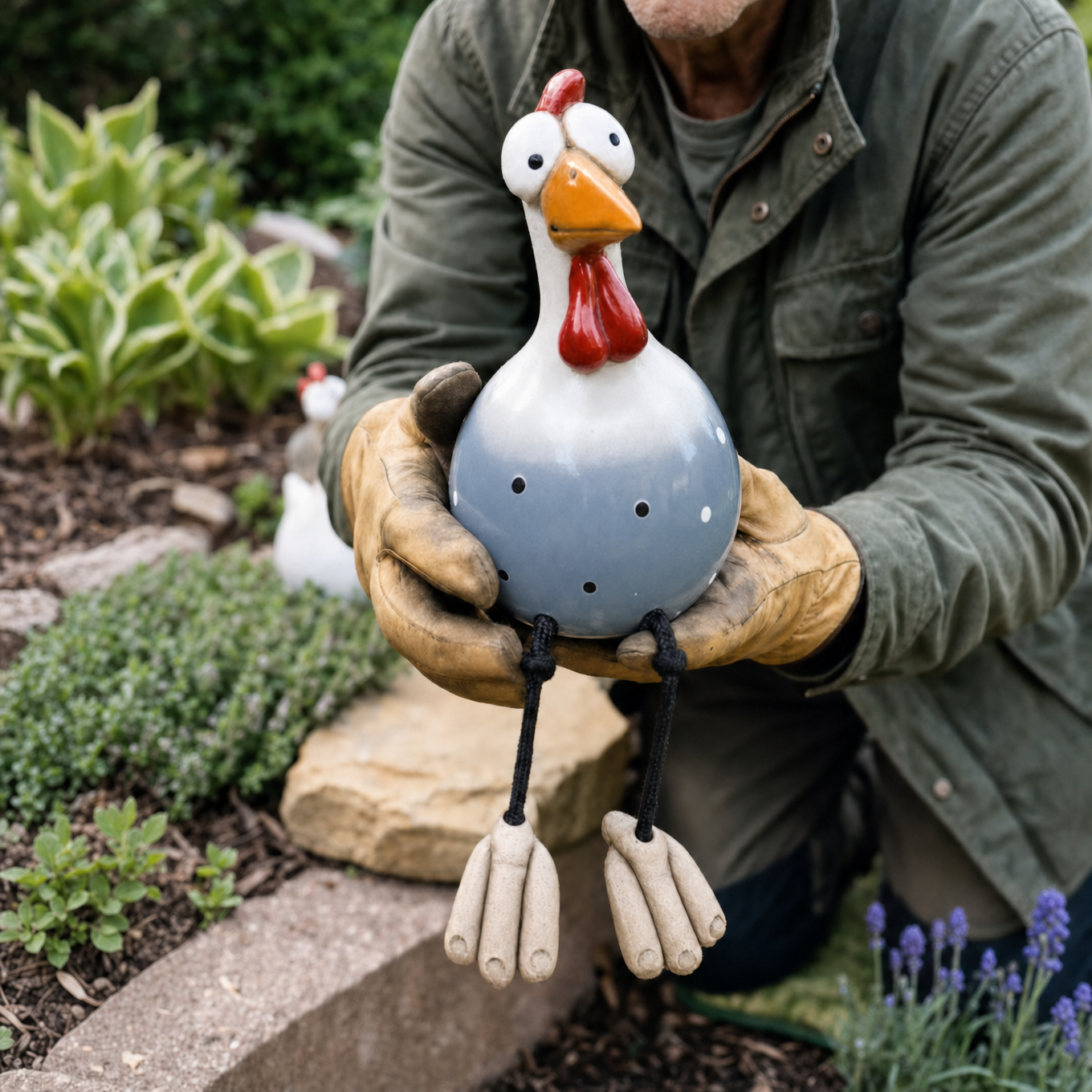 Henrietta – Hand-Painted Synthetic Resin Garden Hen with Dangling Legs