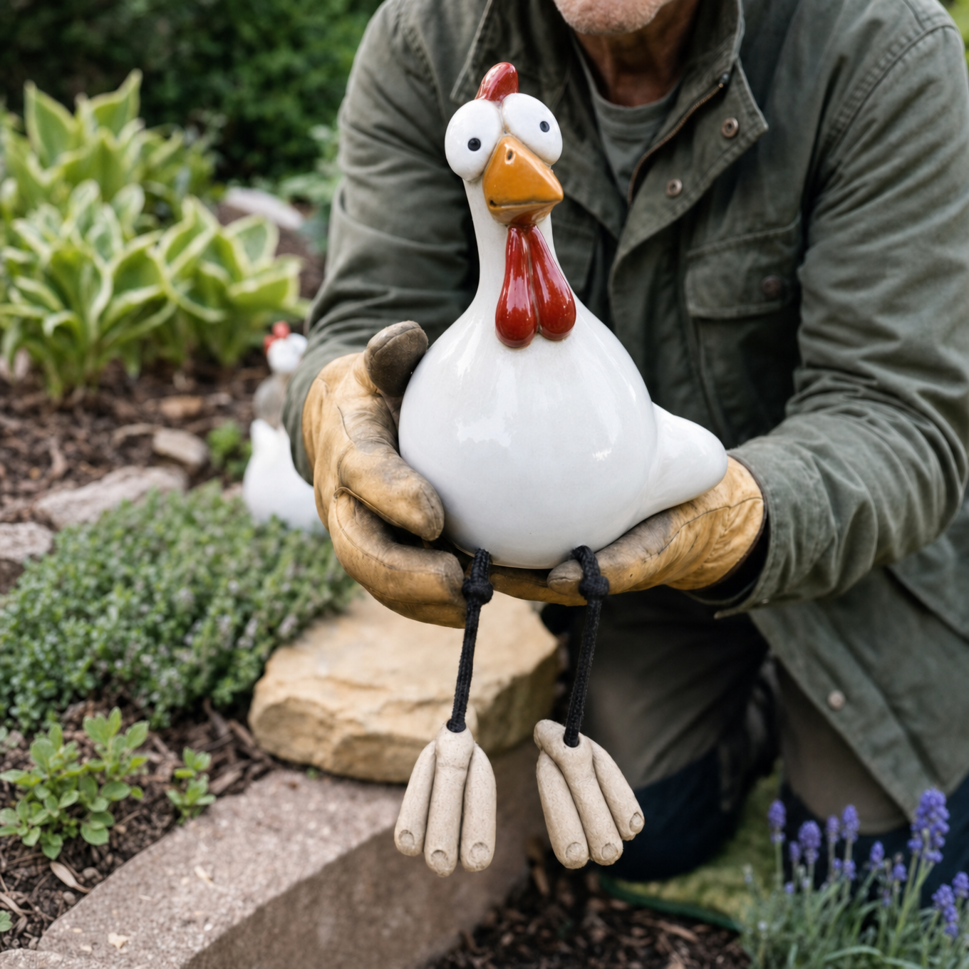Henrietta – Hand-Painted Synthetic Resin Garden Hen with Dangling Legs