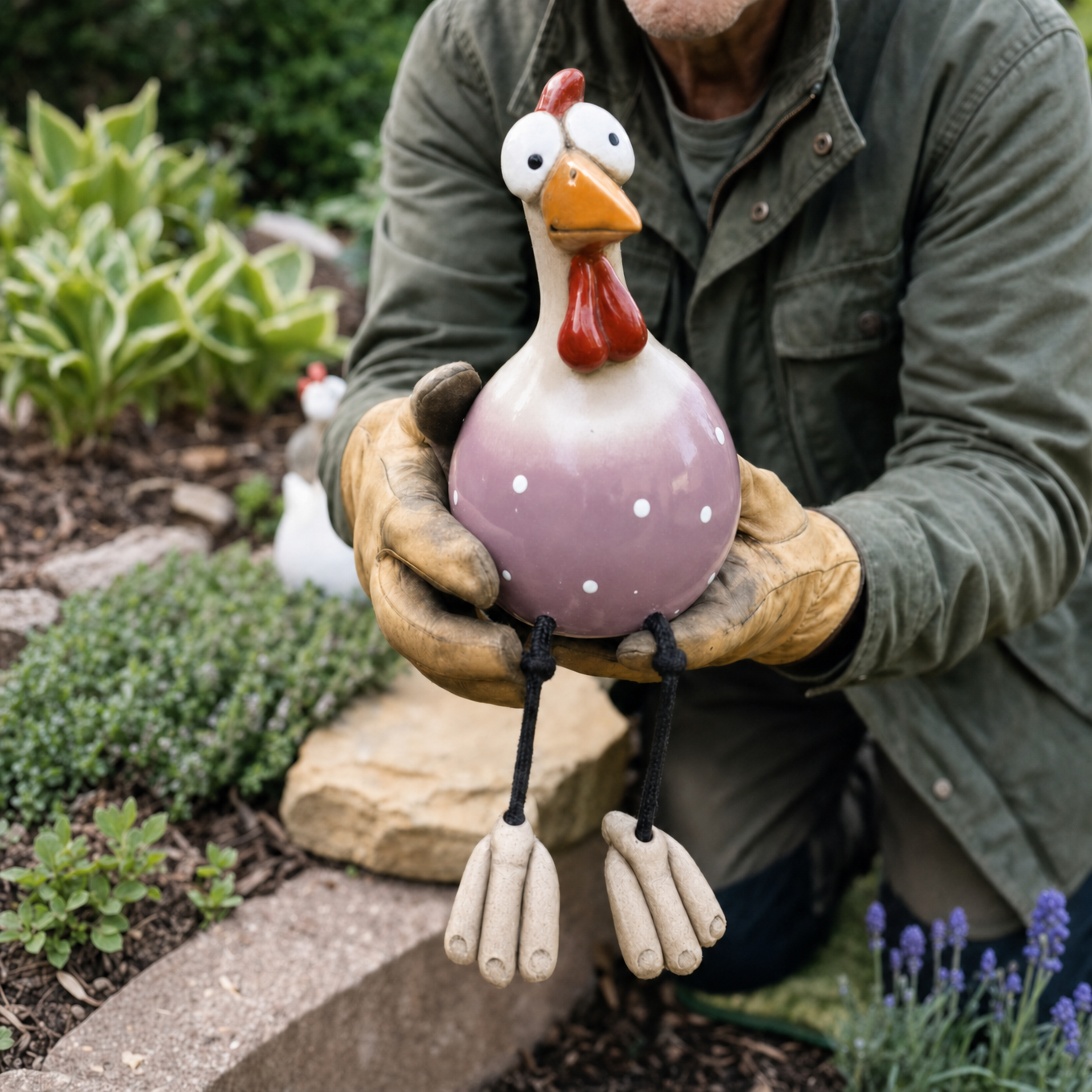 Henrietta – Hand-Painted Synthetic Resin Garden Hen with Dangling Legs