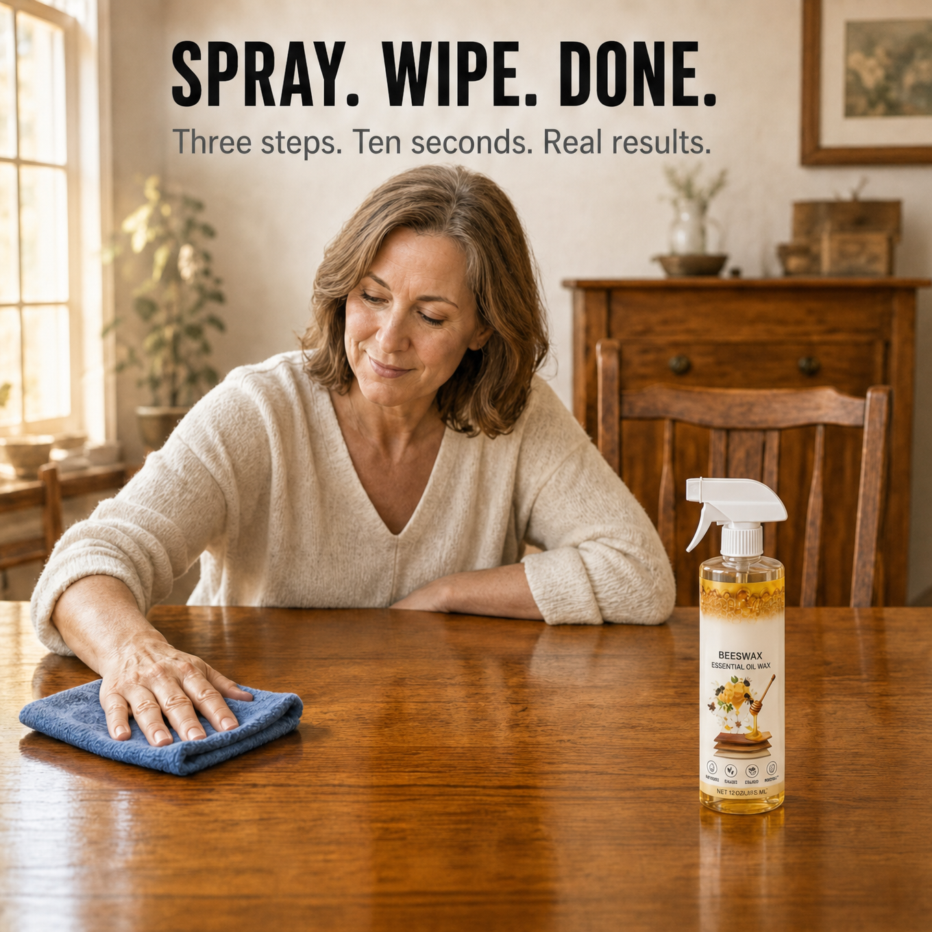 Hivora – Beeswax Wood Polish Spray with Cleaning Sponge and Microfiber Cloth