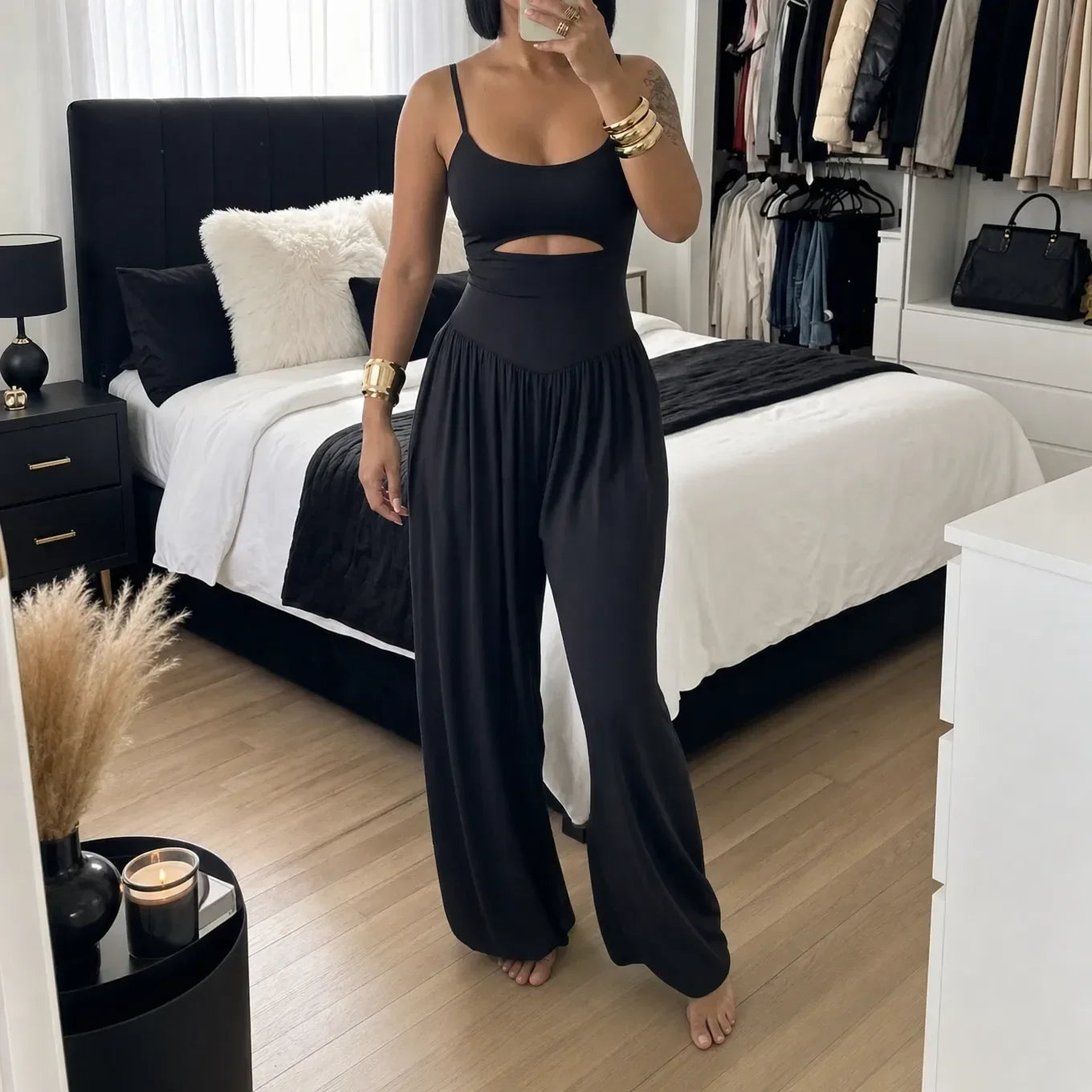 Florenza – Sleeveless Cutout Wide Leg Jumpsuit with Adjustable Back Tie