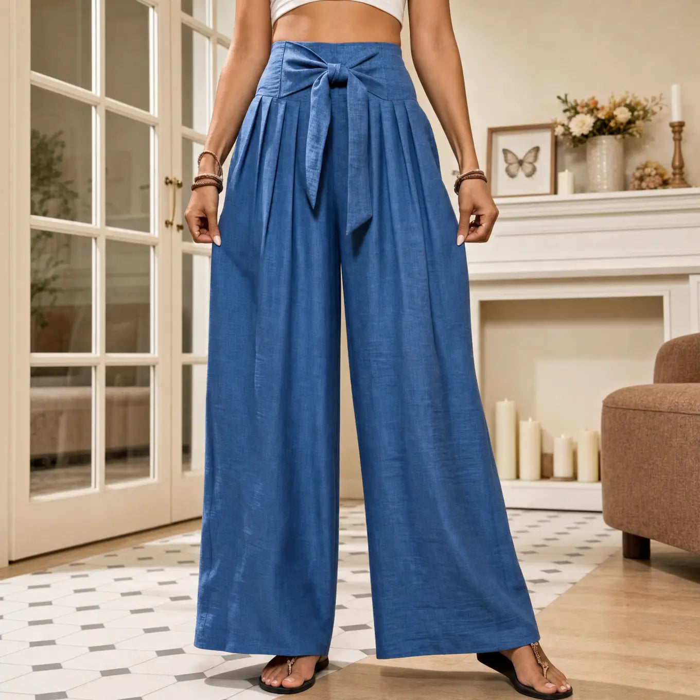 Driftlane – High Waisted Tie Front Wide Leg Pants for Women