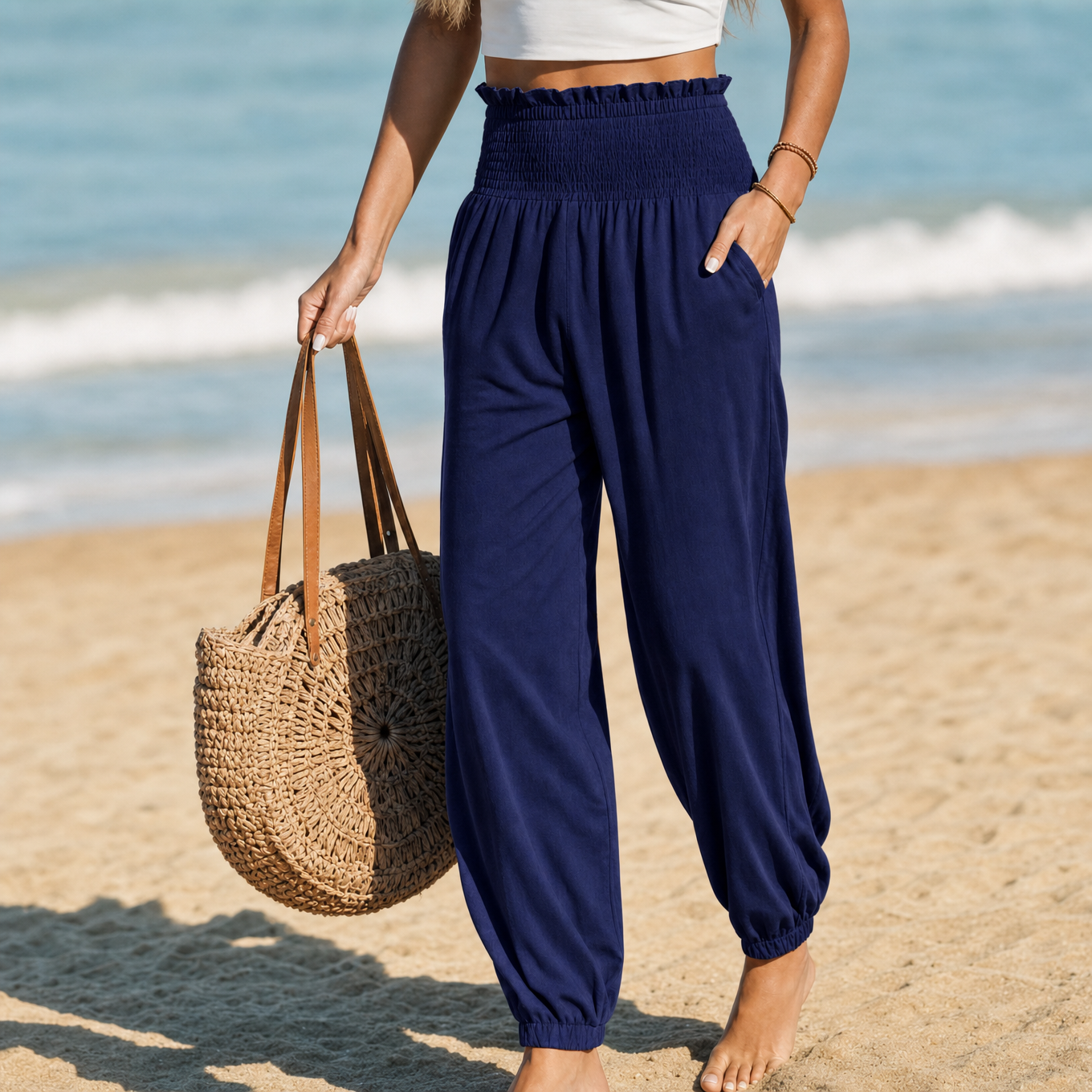 Breesa – Smocked High-Waist Summer Pants