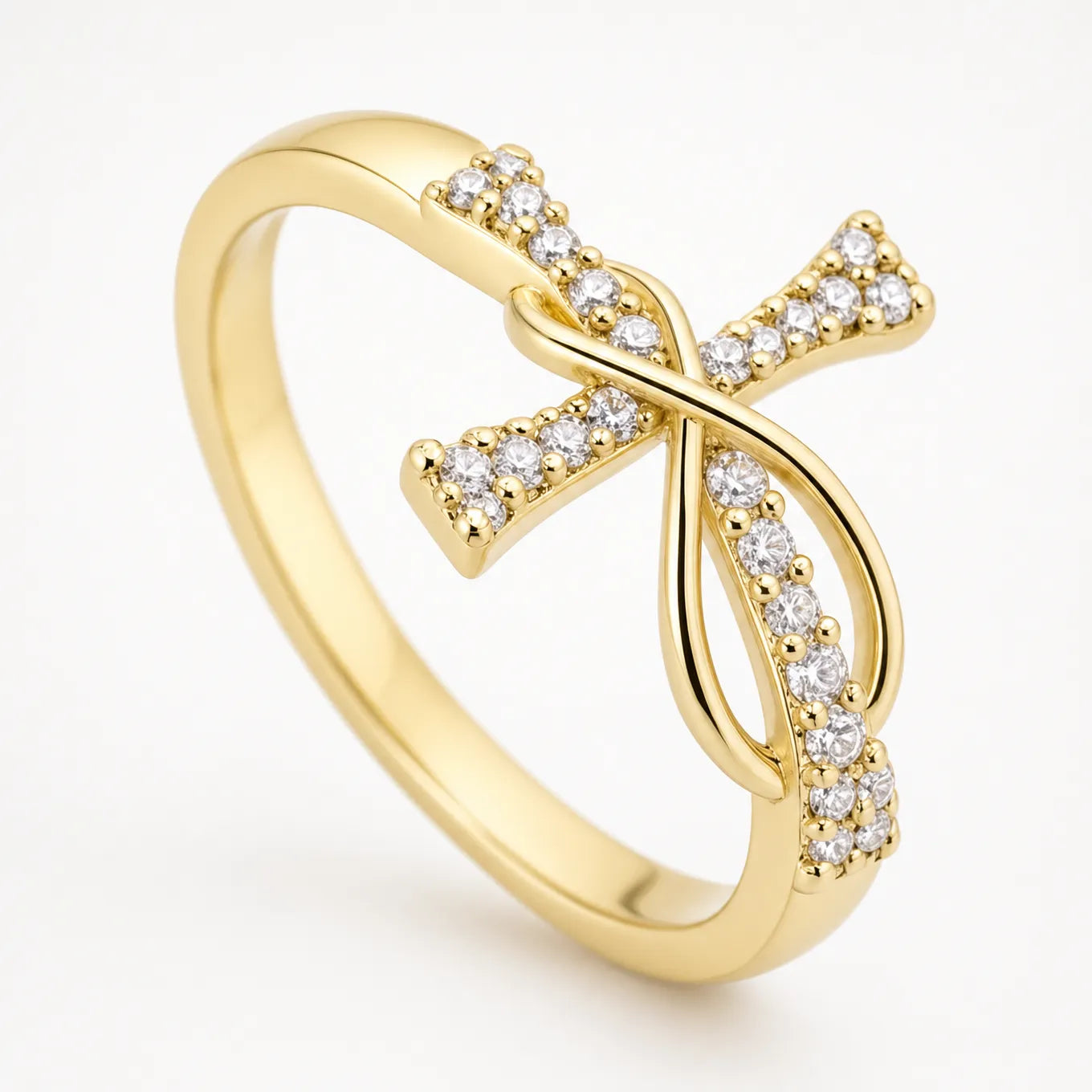 Graceloop – Mobius Cross Ring with Pavé Stones, Gold or Silver