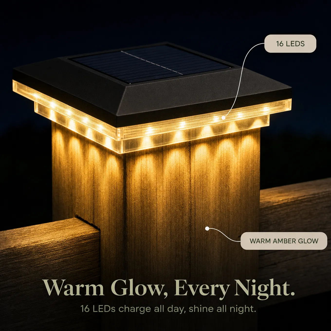 Glowmere – Solar Post Cap Lights Warm White Outdoor (2-Pack)