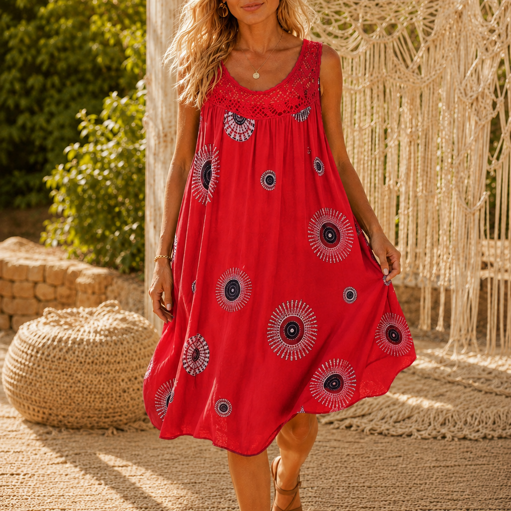 Islora – Sleeveless Lace Look-Yoke Summer Dress