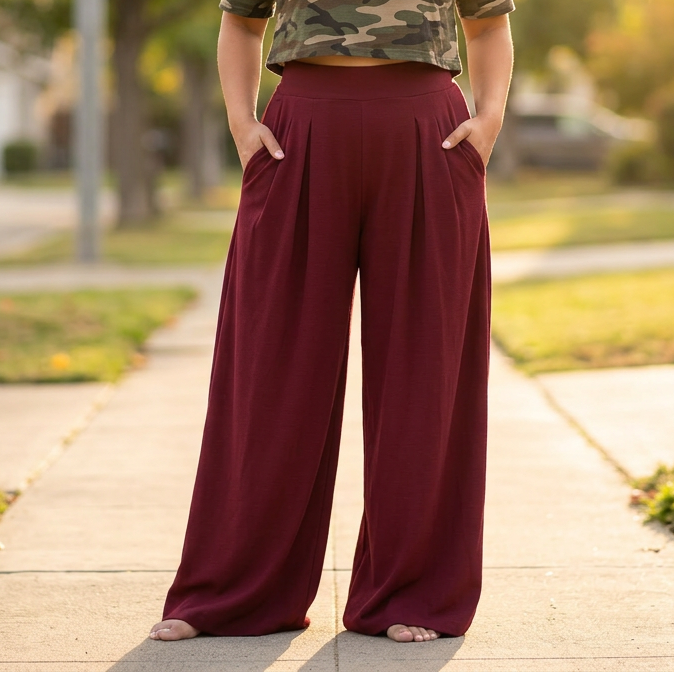 Curvella – Women's Flowy Pleated Palazzo Pants