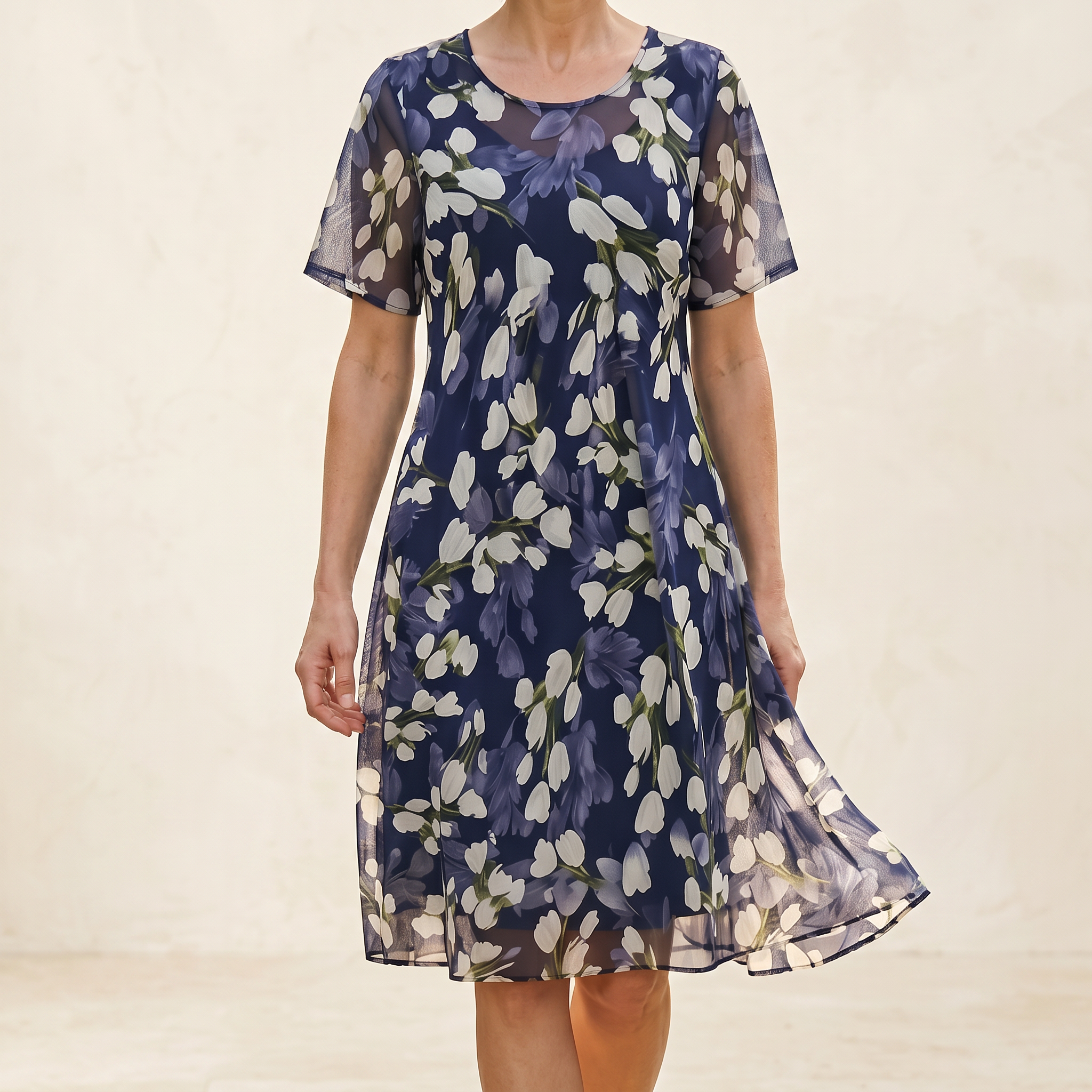 Florenza – Women's Elegant Navy Floral Midi Dress