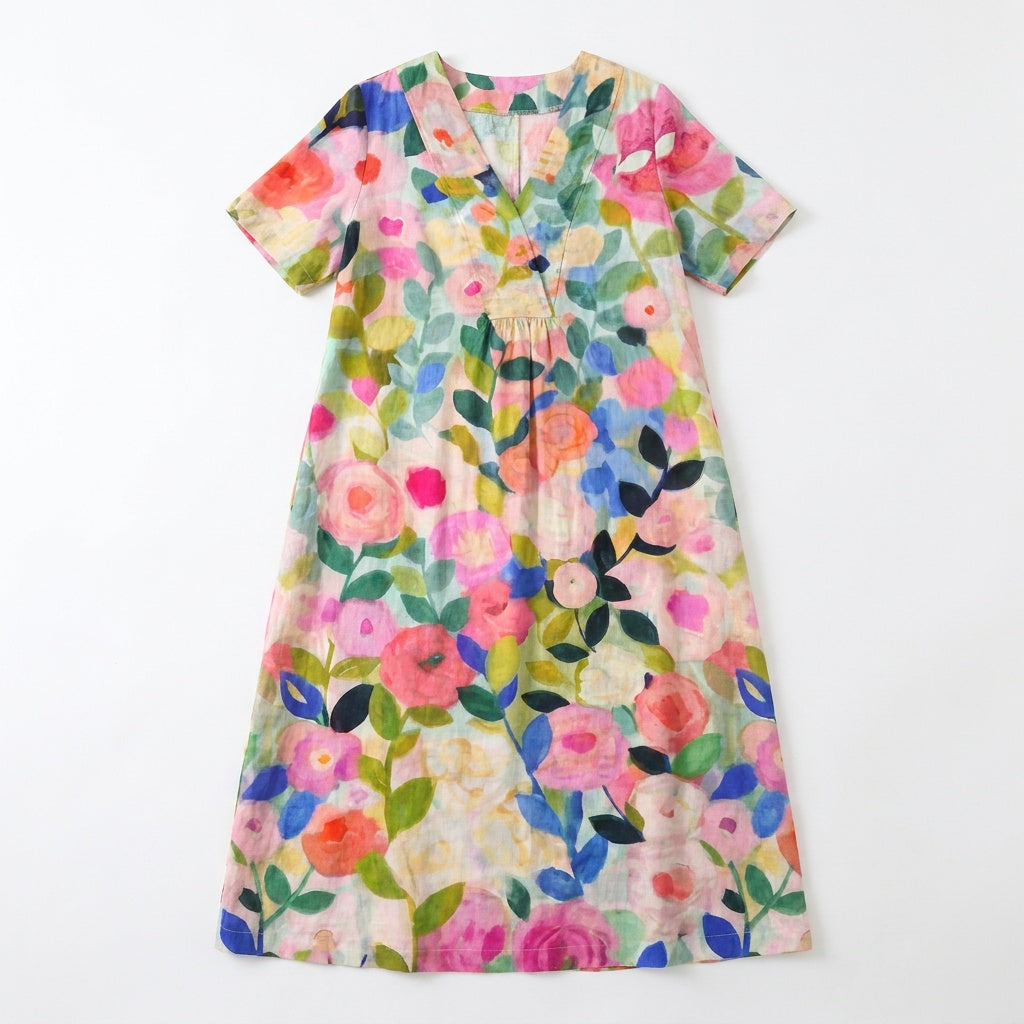 Florenza – Women's Painted Floral Plus-Size Midi Dress