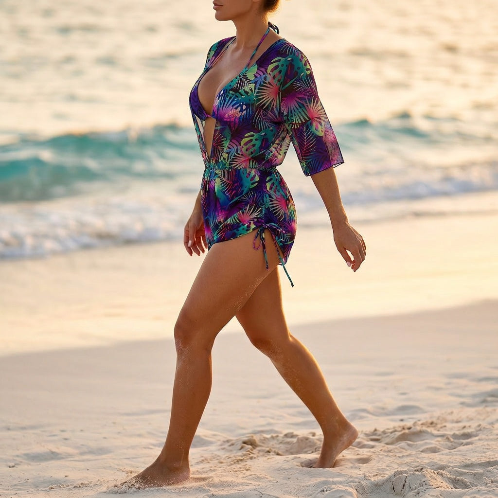 Lunavera – Women's Tropical 3-Piece Swim Set with Kimono