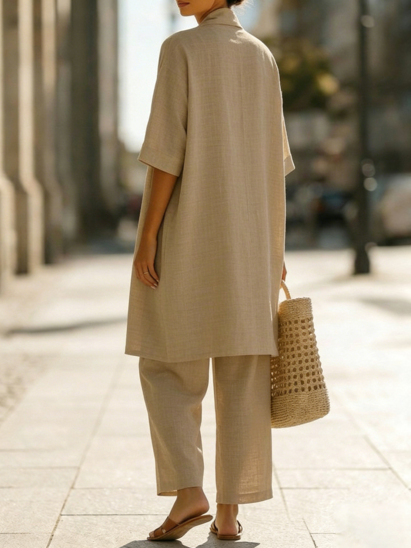 Barbara - Minimalist Set in Linen and Cotton, Composed of Three Pieces