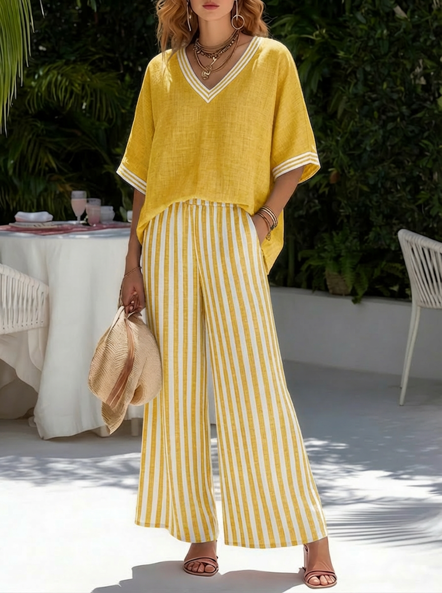 Amélia | Chic Striped Linen and Cotton Suit for Effortless Elegance