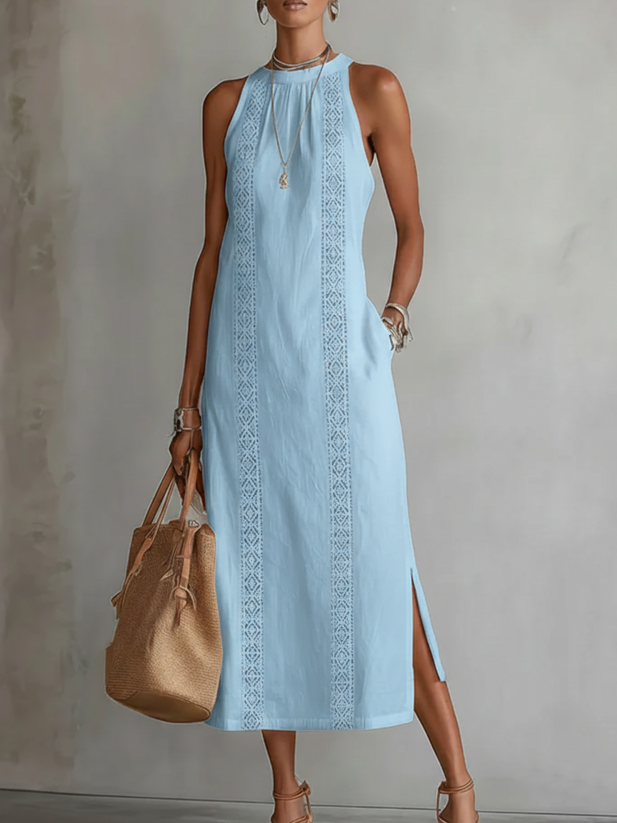 Jimena™ | Linen Midi Dress with Mandarin Collar