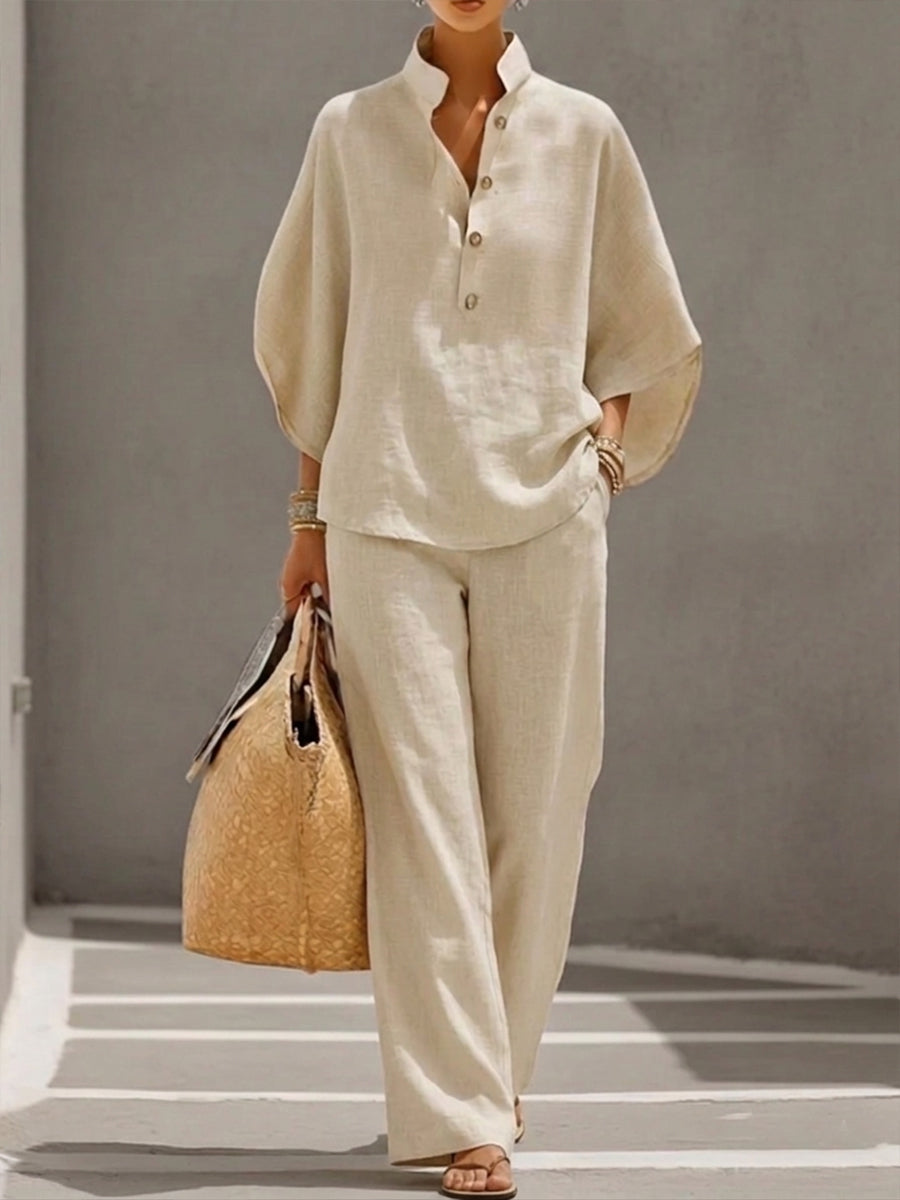 Mariel™ | Cotton Linen Batwing Sleeve Wide Leg Set