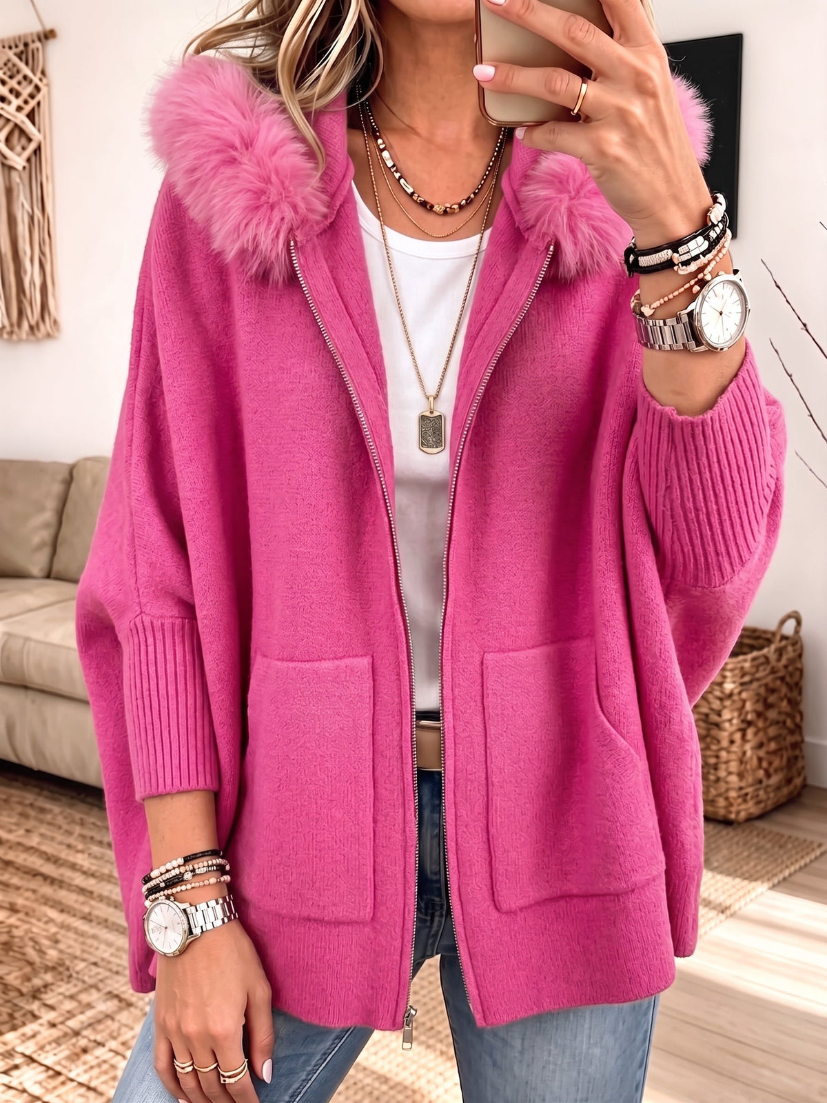 Veronelle - Soft-Touch Hooded Zip-Up Cardigan