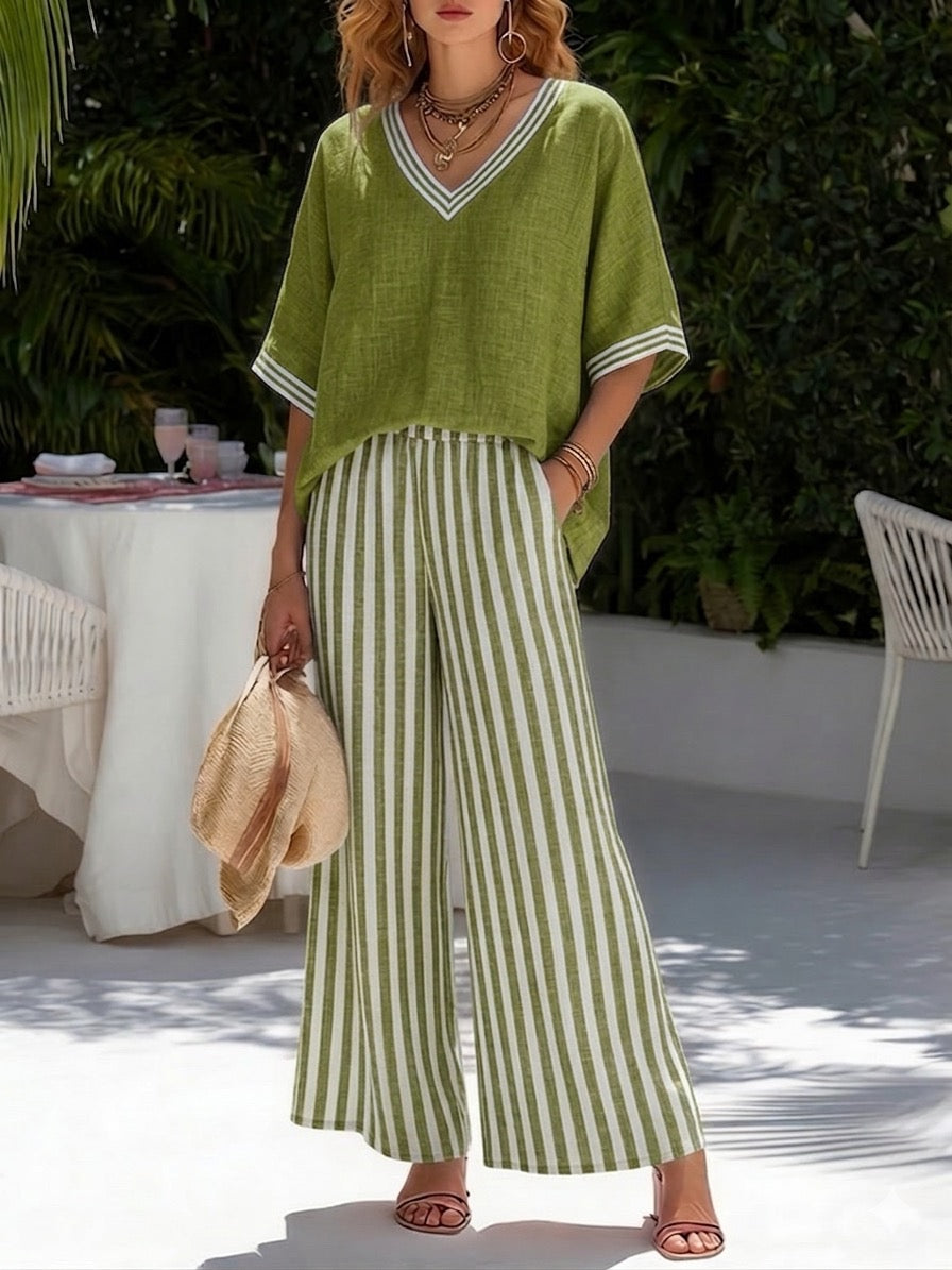 Amélia | Chic Striped Linen and Cotton Suit for Effortless Elegance