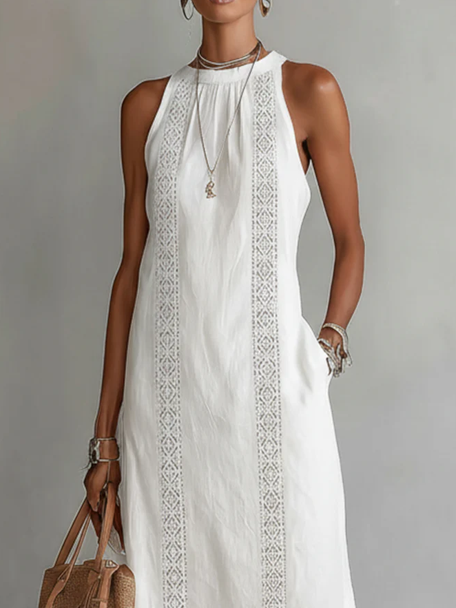 Jimena™ | Linen Midi Dress with Mandarin Collar