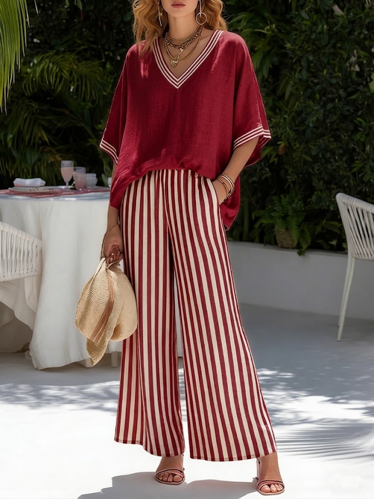Amélia | Chic Striped Linen and Cotton Suit for Effortless Elegance