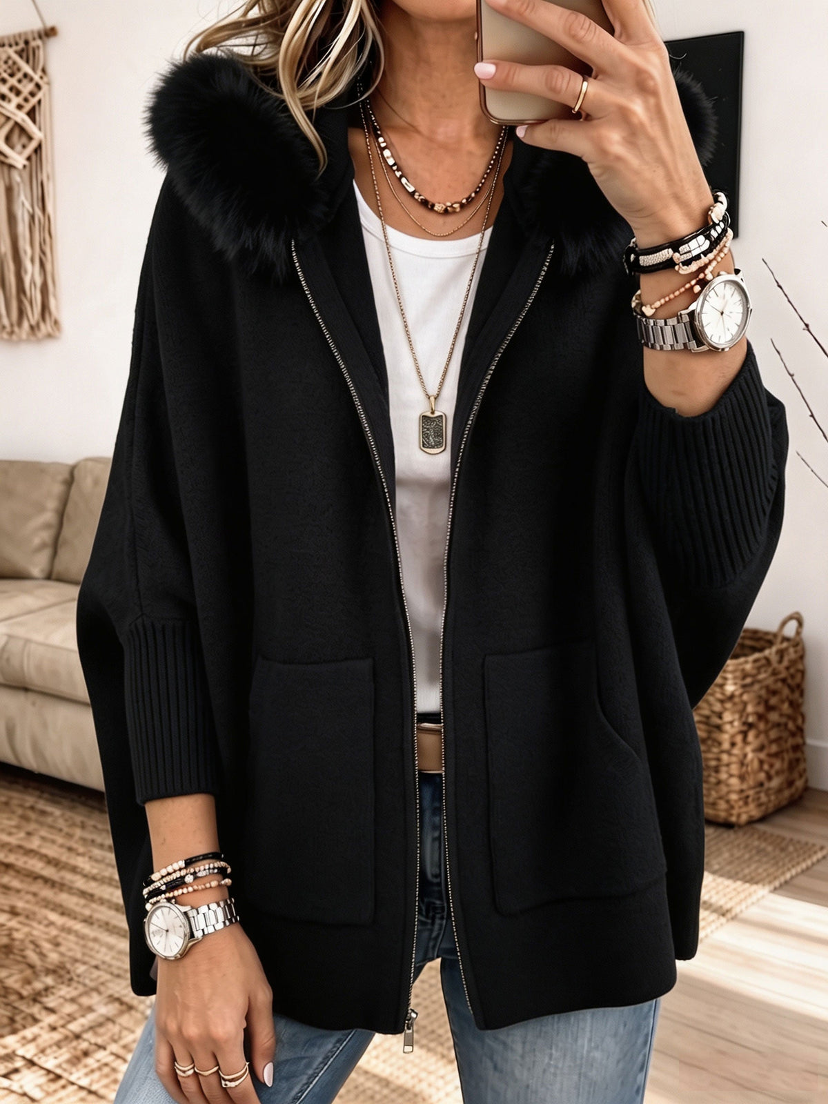 Veronelle - Soft-Touch Hooded Zip-Up Cardigan