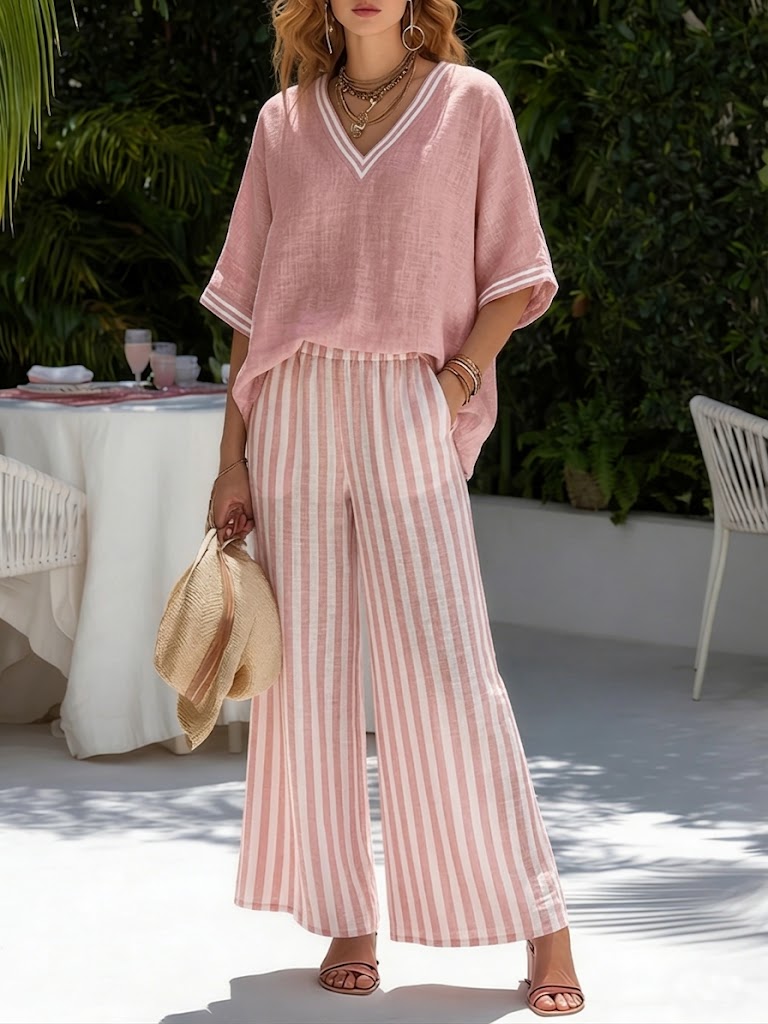 Amélia | Chic Striped Linen and Cotton Suit for Effortless Elegance
