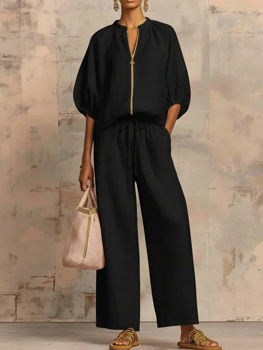 Alba | Relaxed Button-Up Shirt and Coordinated Wide-Leg Pants