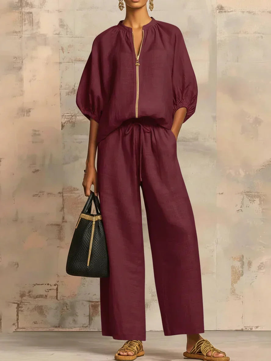Alba | Relaxed Button-Up Shirt and Coordinated Wide-Leg Pants