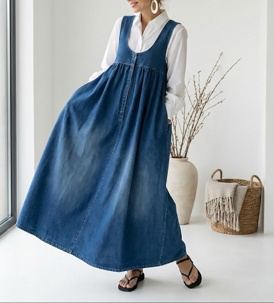Avery - Relaxed Sleeveless Denim Maxi Dress