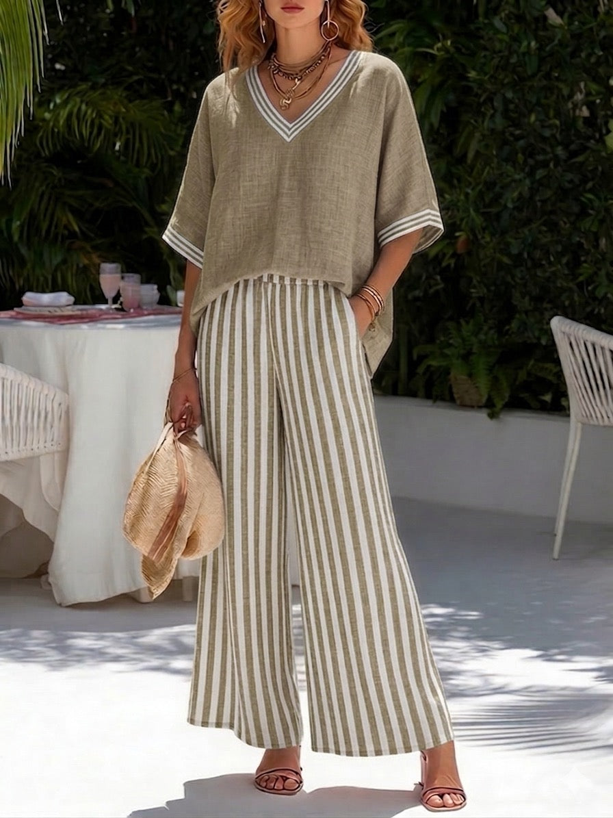 Amélia | Chic Striped Linen and Cotton Suit for Effortless Elegance