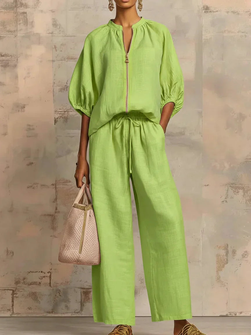 Alba | Relaxed Button-Up Shirt and Coordinated Wide-Leg Pants