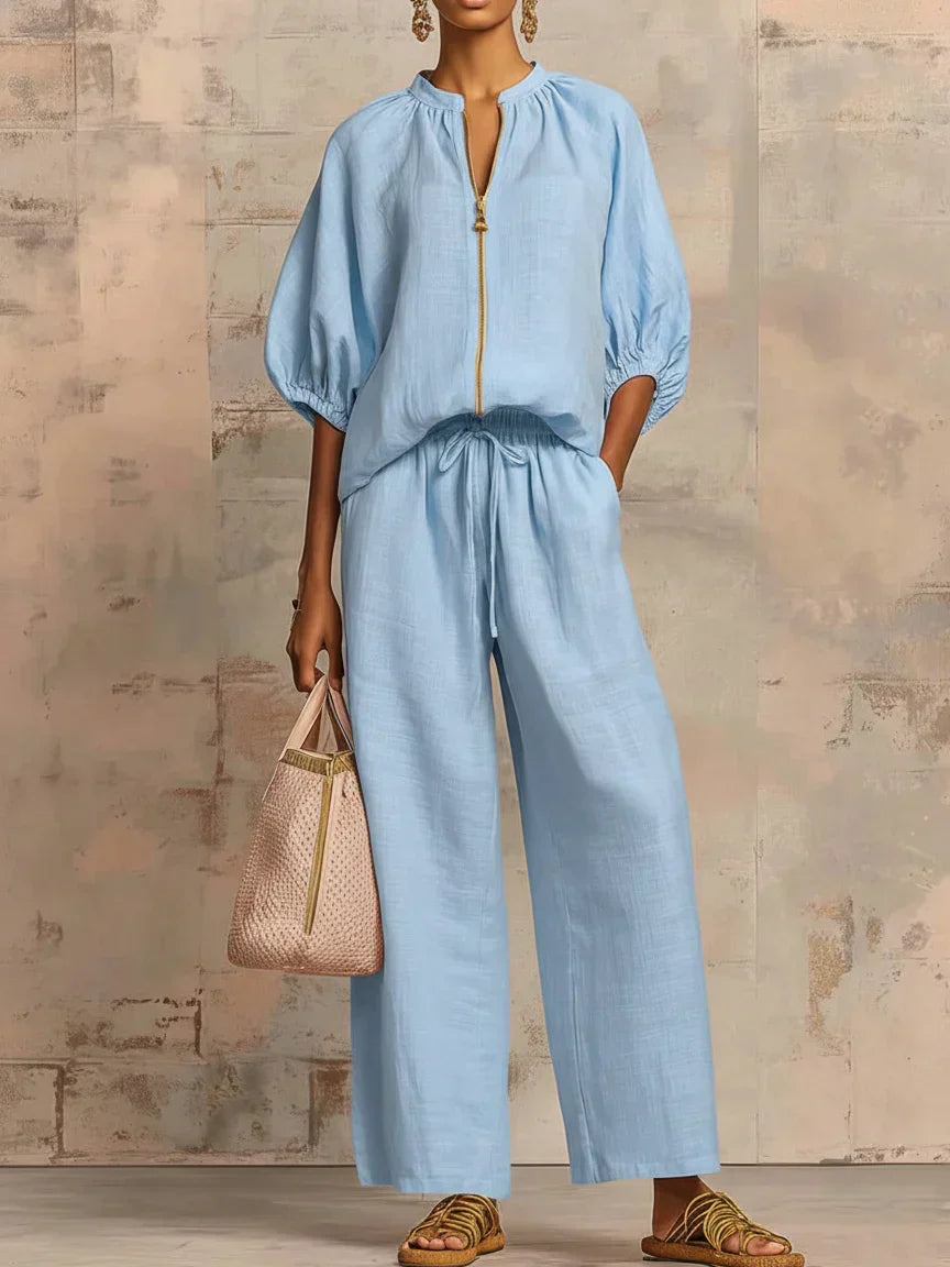 Alba | Relaxed Button-Up Shirt and Coordinated Wide-Leg Pants