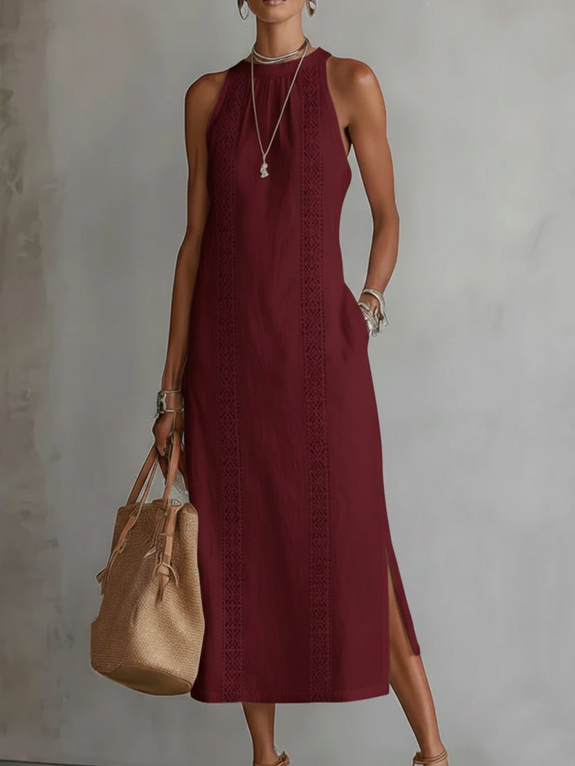 Jimena™ | Linen Midi Dress with Mandarin Collar