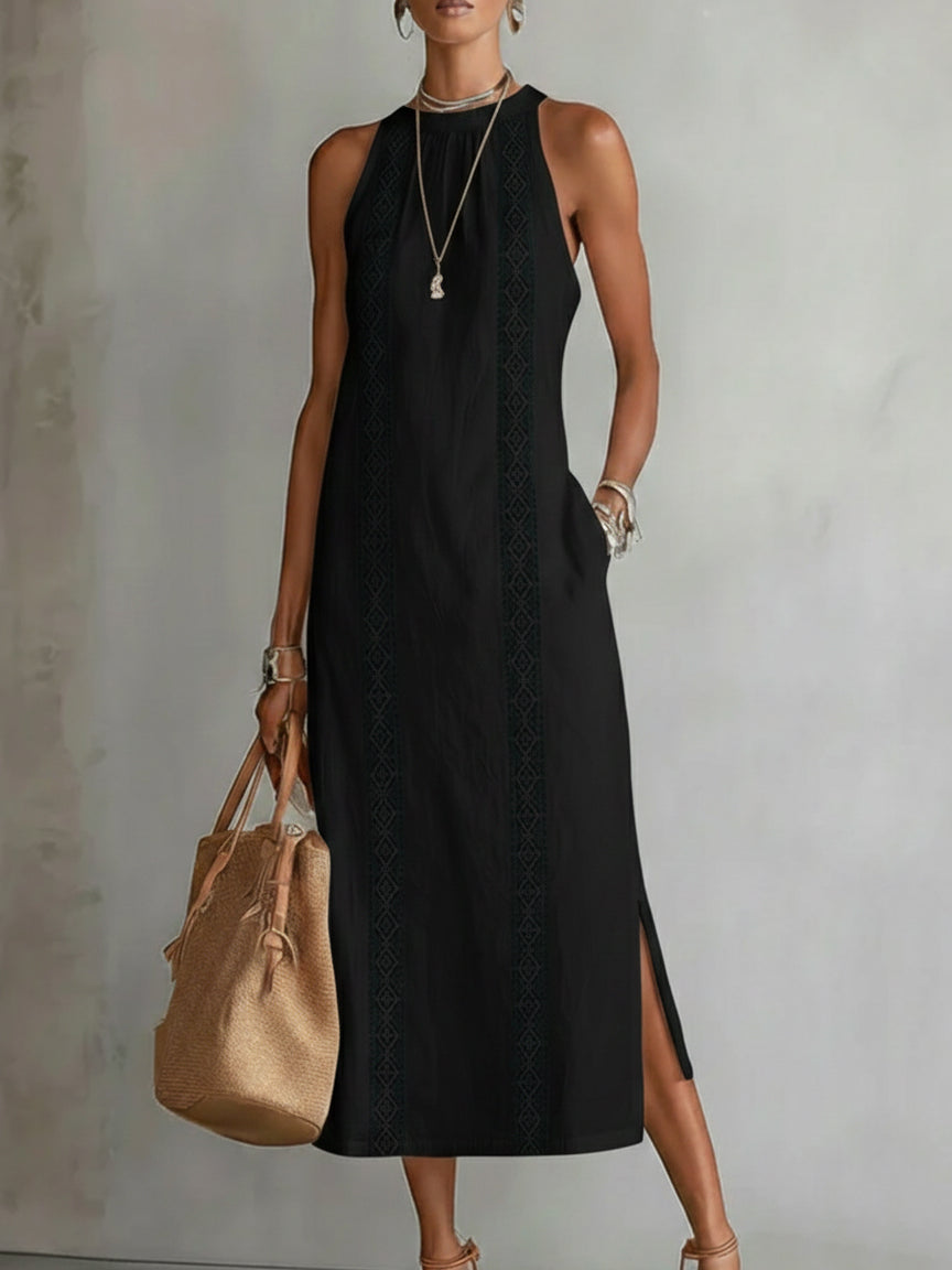 Jimena™ | Linen Midi Dress with Mandarin Collar