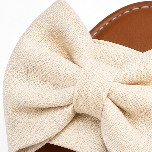 Lunabow – Bow Flat Sandals with Pearl Ankle Cuff