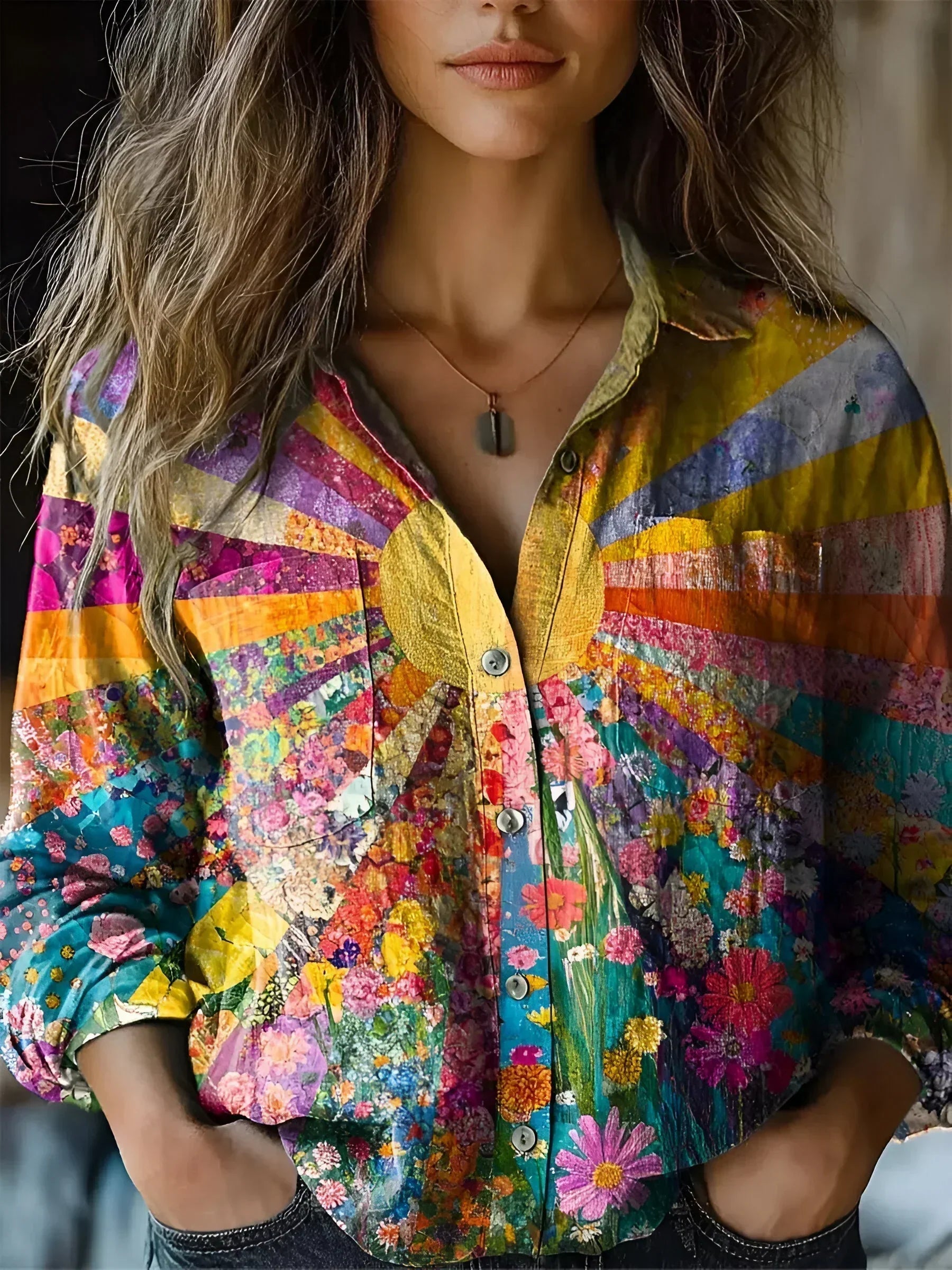 Tineke™ | Blouse with Radiant Sunflower Design