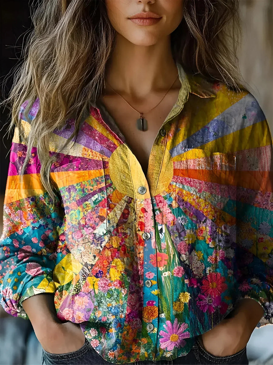 Tineke™ | Blouse with Radiant Sunflower Design