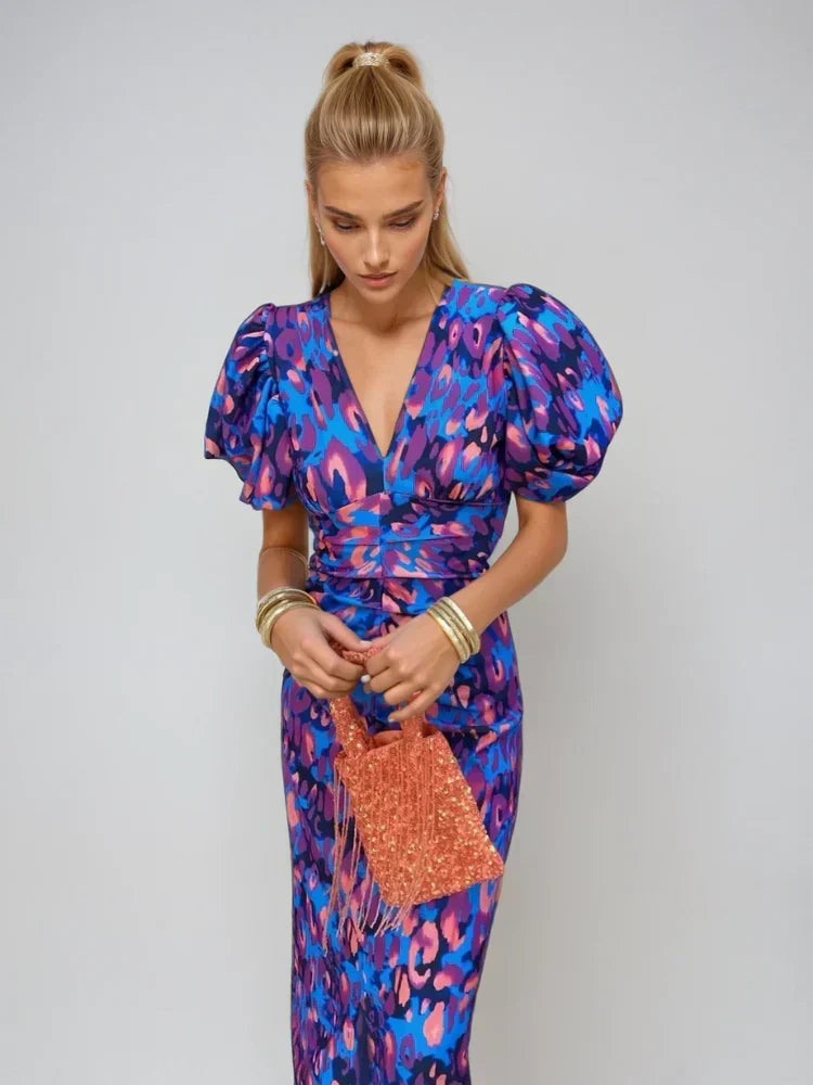 Oranit™ | Colorful Dress with Pleated Sleeves