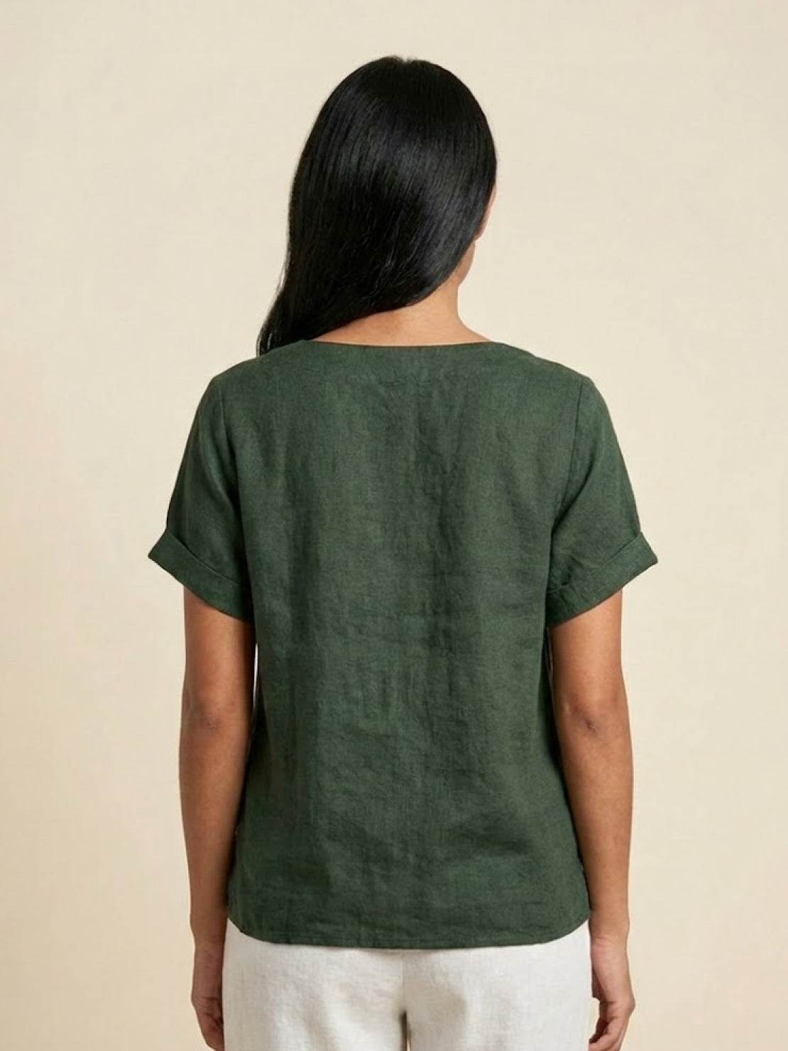 Grace | Women’s Linen Round Neck Button Blouse