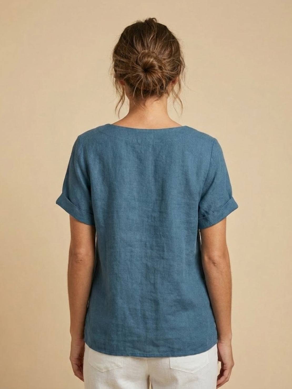 Grace | Women’s Linen Round Neck Button Blouse
