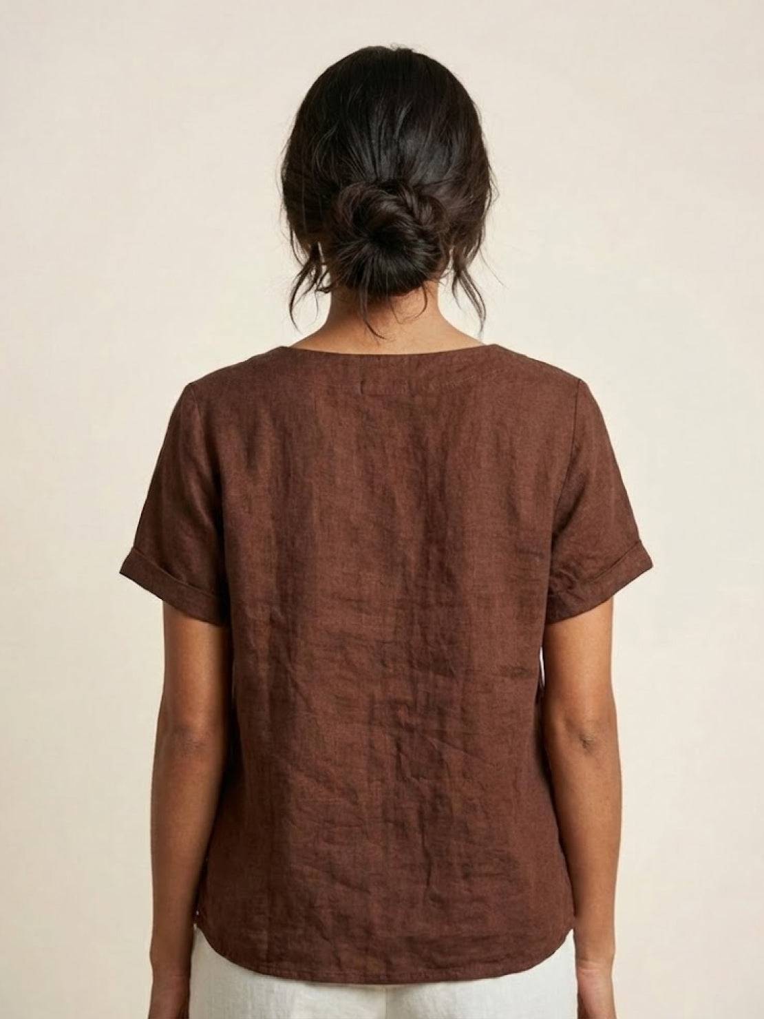 Grace | Women’s Linen Round Neck Button Blouse