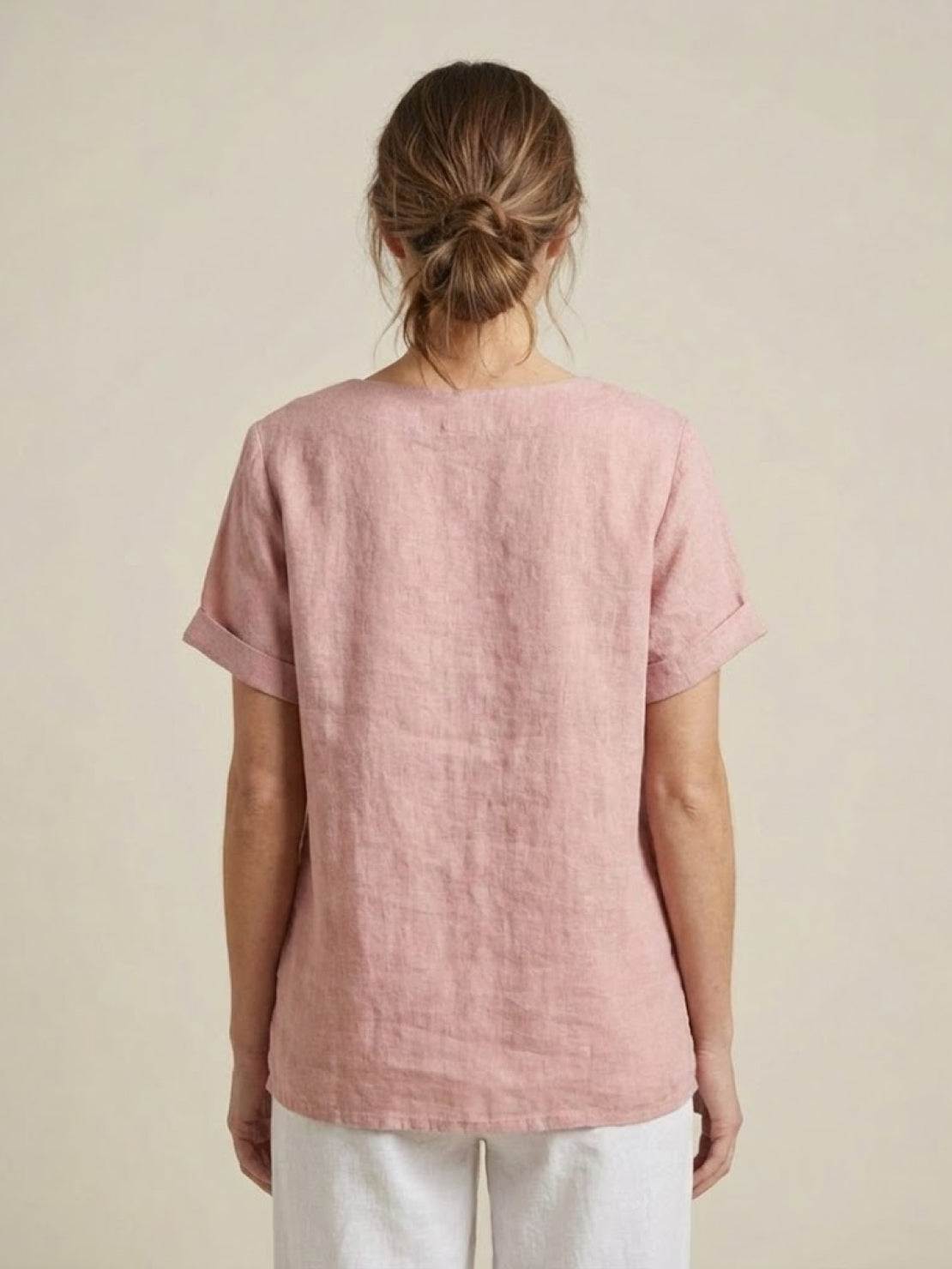 Grace | Women’s Linen Round Neck Button Blouse
