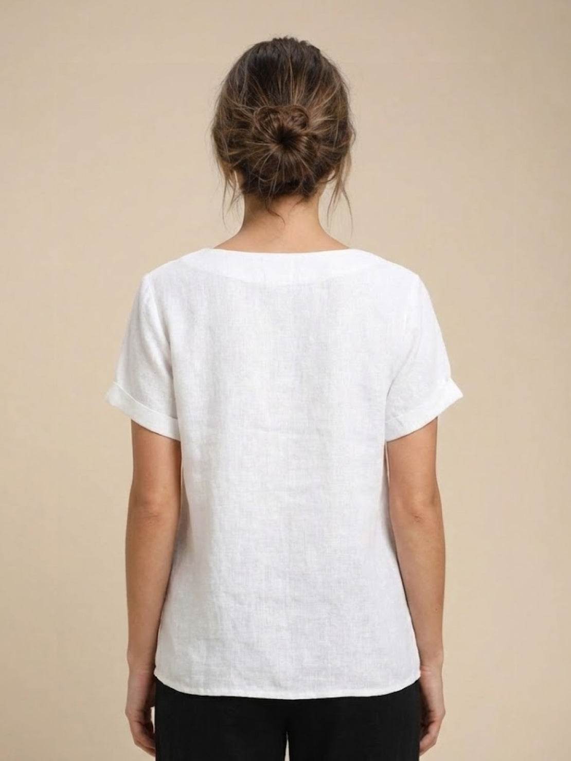 Grace | Women’s Linen Round Neck Button Blouse