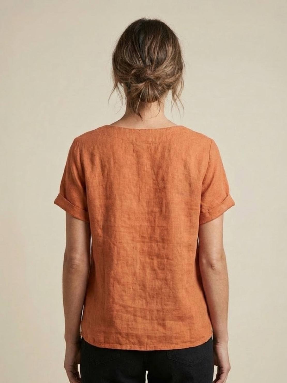 Grace | Women’s Linen Round Neck Button Blouse