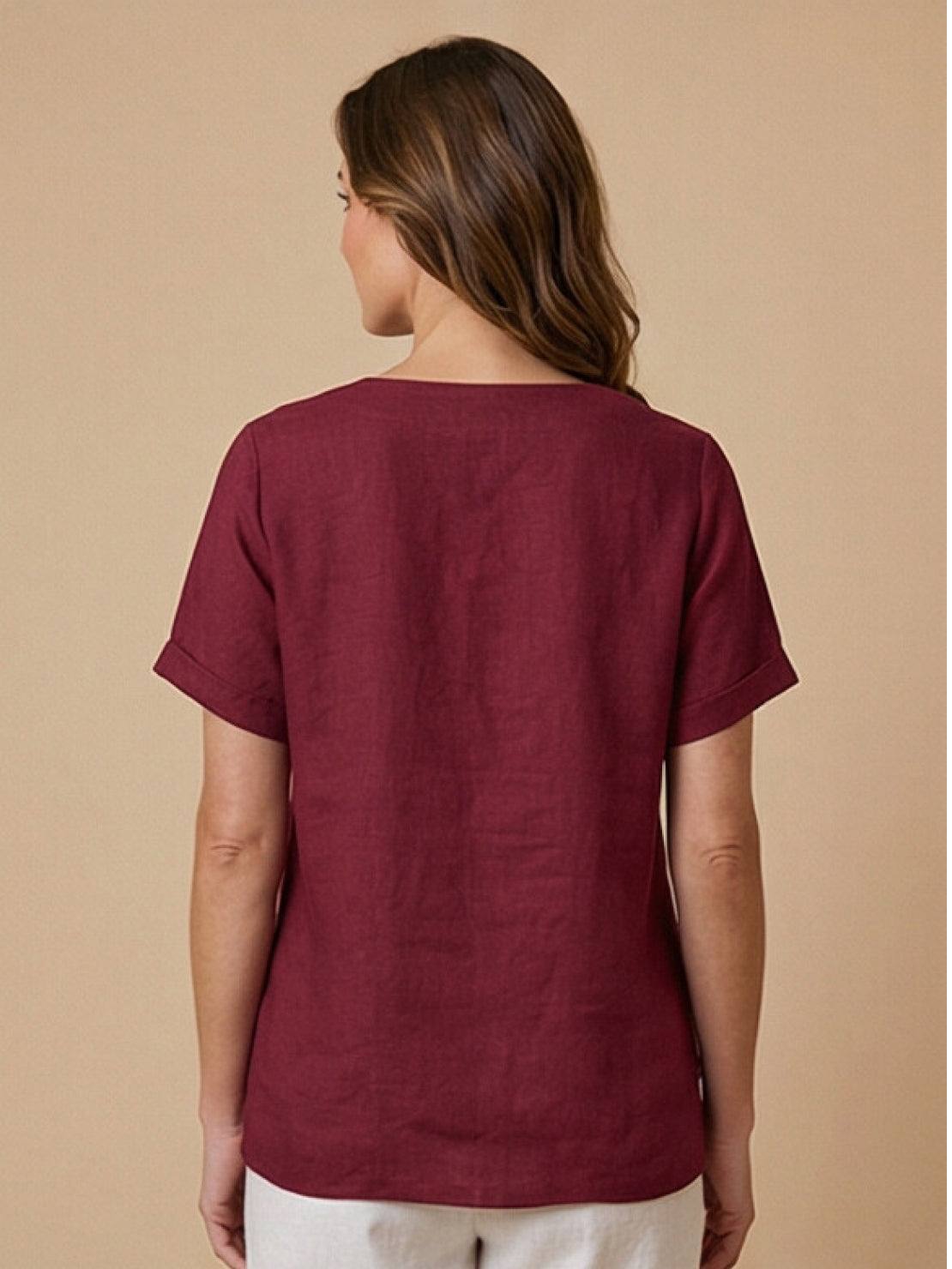 Grace | Women’s Linen Round Neck Button Blouse